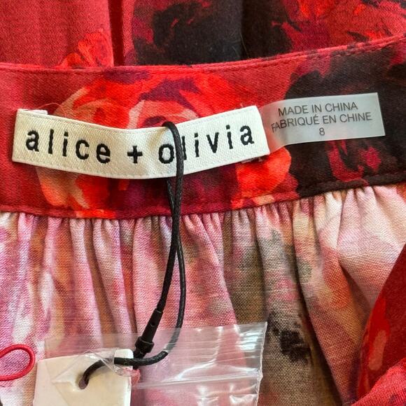 Alice + Olivia Janis Godet Mini Dress Red Floral Size 8 / Medium NWT - Picture 9 of 11